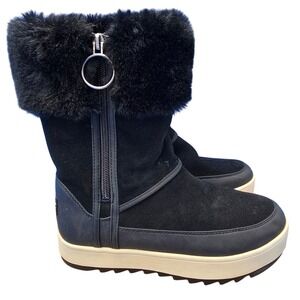 Koolaburra by UGG Tynlee Black Suede Fur Zip Boots 1105889 Size‎ 6